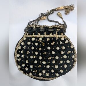 RARE Antique Elegant Black and Gold Beaded Women's Bag